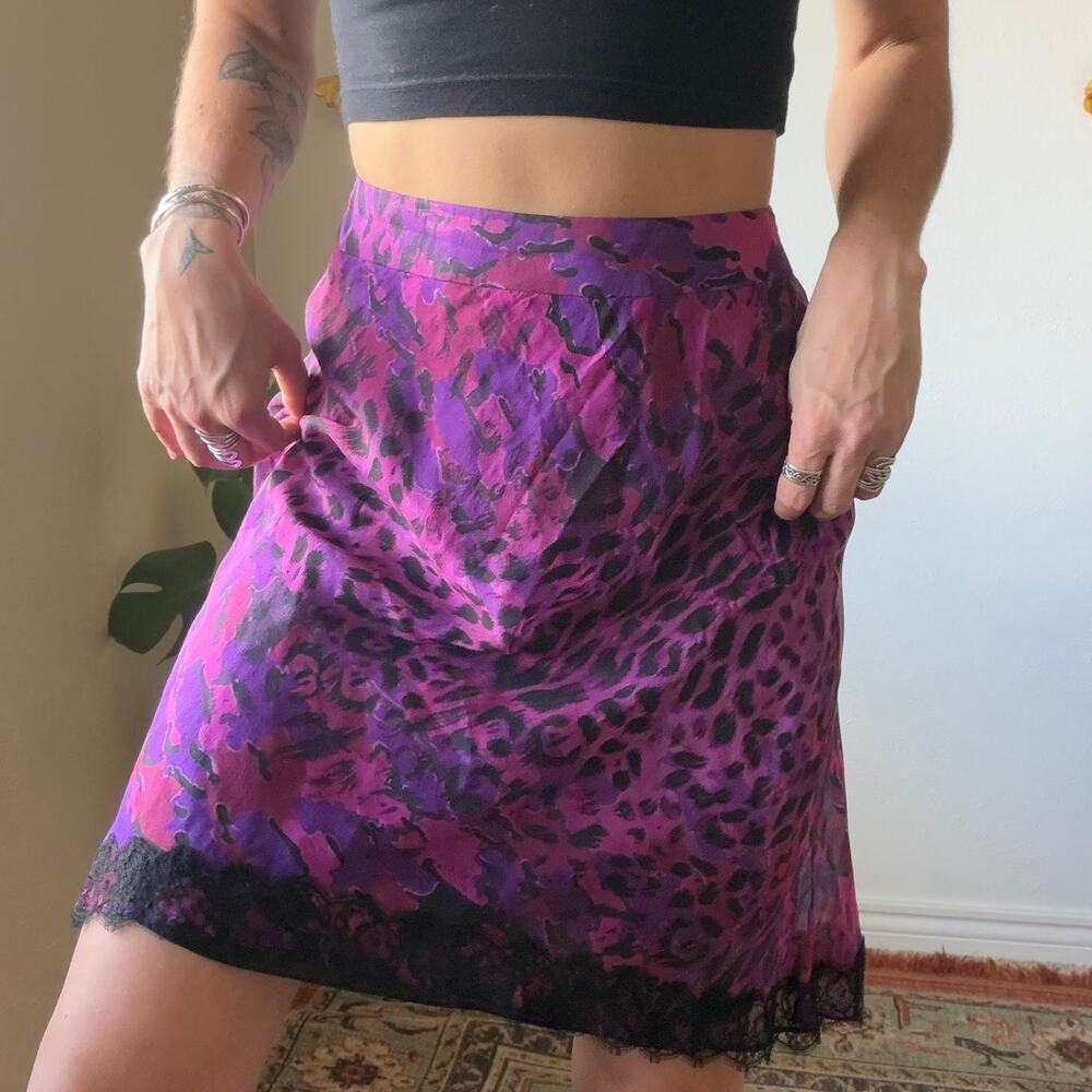 y2k silk cheetah skirt